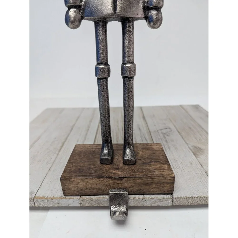 Rustic Metal Christmas Nutcracker Stocking Holder Silver 15" Holiday Farmhouse - Picture 3 of 5